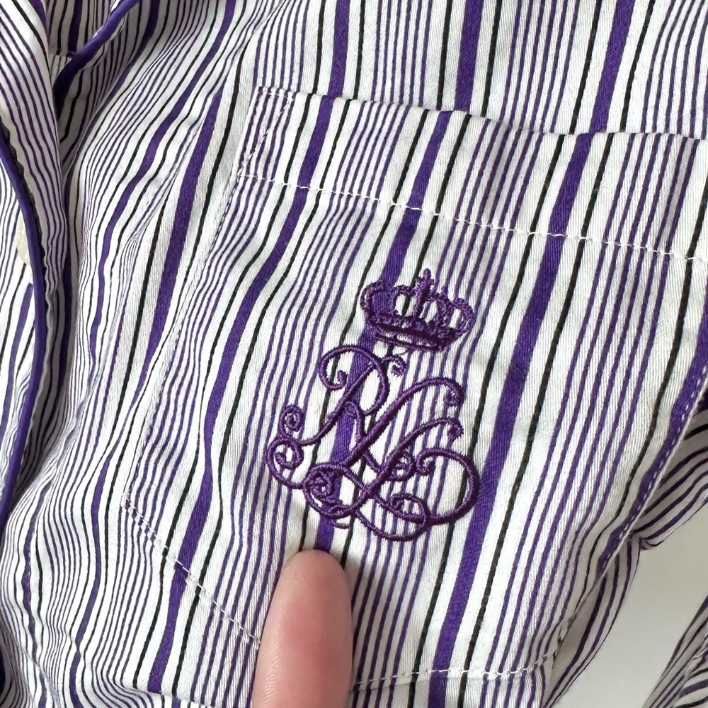 VTG Lauren Ralph Lauren Purple Striped Shirt Casual Button Down Relaxed Fit-XS - Picture 6 of 7